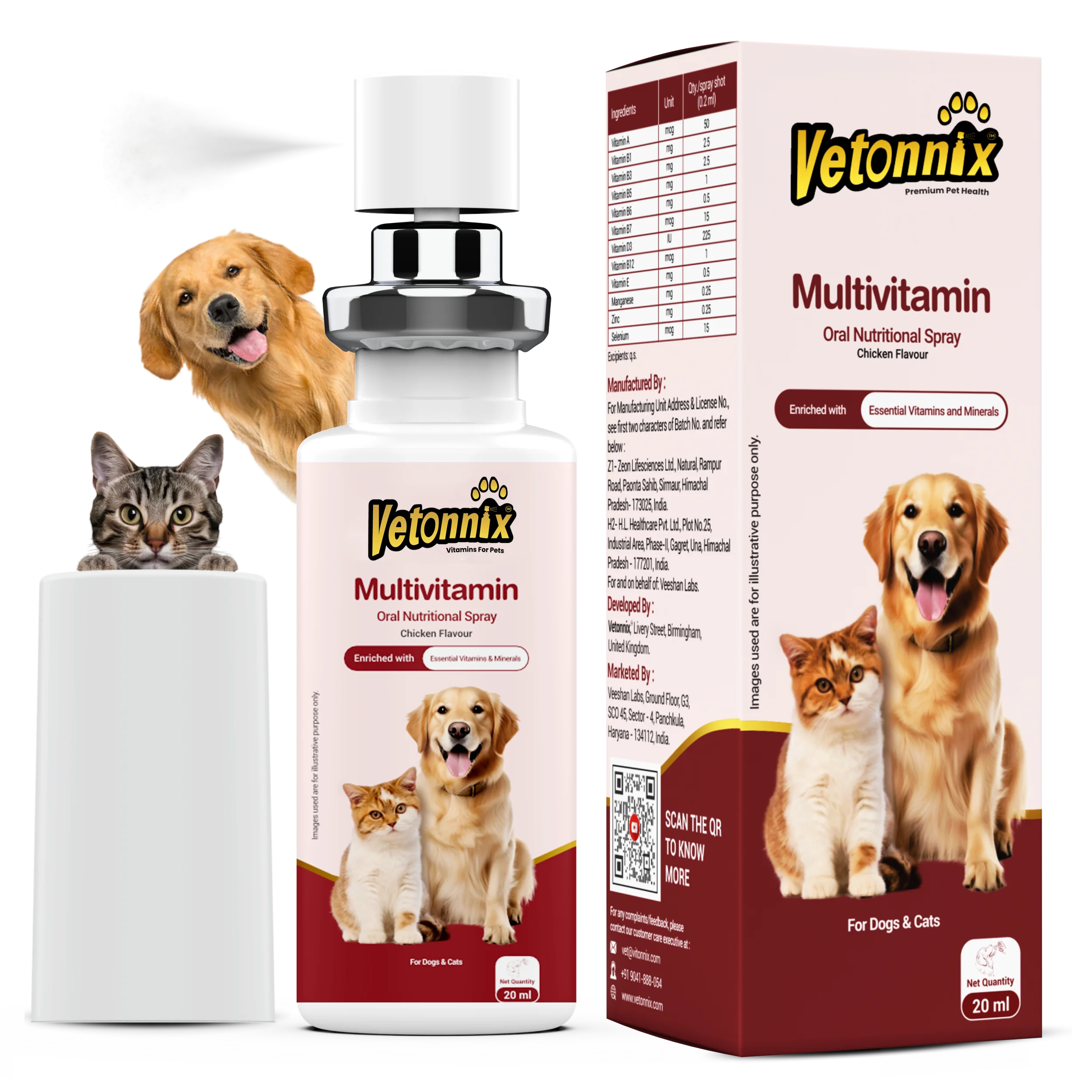 Vetonnix Oral Multivitamin Spray for Dogs Cats Pet Supplement