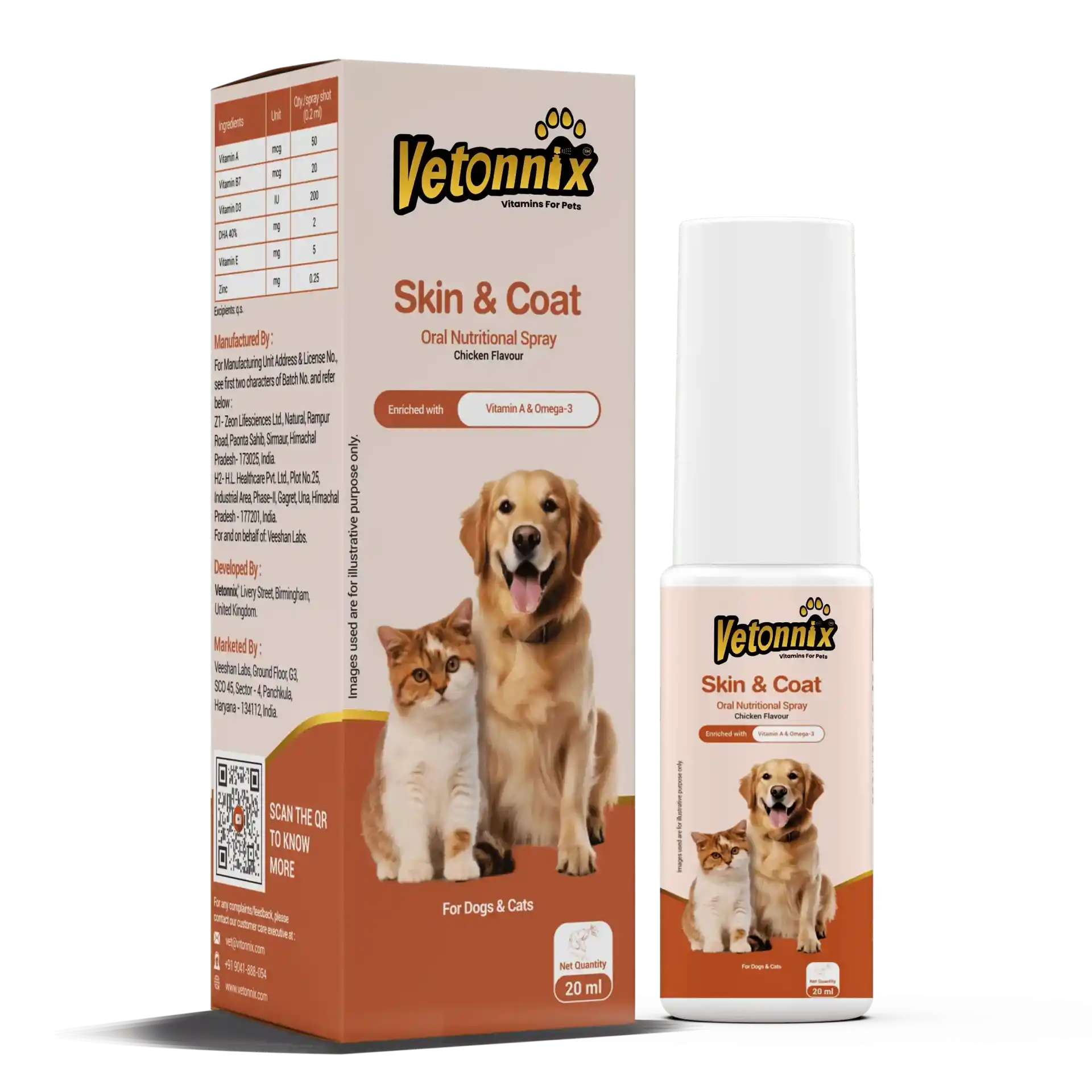Vetonnix Skin & Coat Oral Nutritional Spray for Dogs & Cats - 20ml