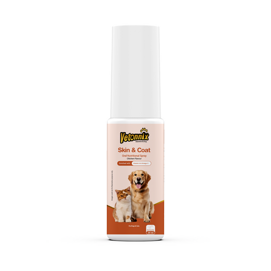 Vetonnix Skin & Coat Oral Nutritional Spray for Pets | Thick & Shiny Fur, Healthy Skin, Reduced Shedding and Itching for Dogs & Cats - 20 ml